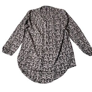 NYDJ Womens Black White Geometric Print Tunic Blouse XS